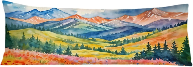 Exqcom Store Maximalist Mountain Floral Body Pillow Covers 20x54, Mountain Home Decor, Colorful Abstract Nature Scenic Wildflower Long Body Pillow Case Cover with Hidden Zipper for Women Men Adults - Image 1